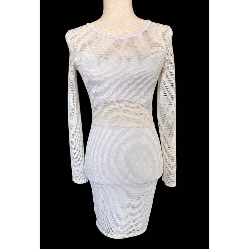 Auditions Bodycon Mesh Dress Off White Fishnet Sheer Shapely Festive Size‎ S